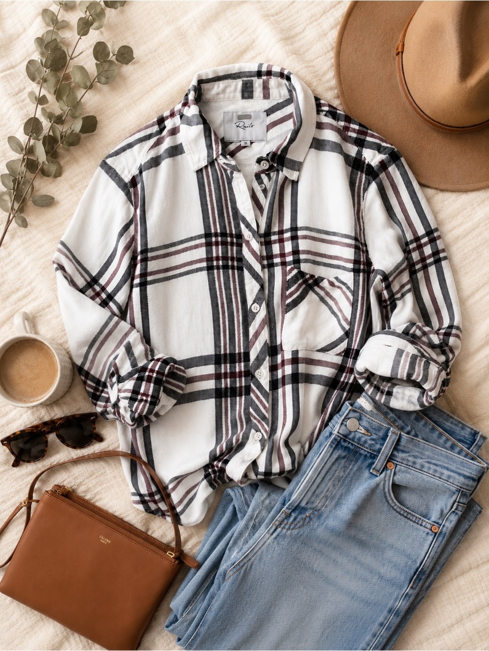 Rails Hunter White Burgundy Plaid 100% Rayon Button Front Shirt XS Super Soft